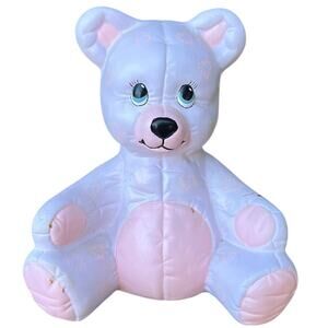 1985 Retro Ceramic Teddy Bear Hand Painted Lavender Pink with Hearts